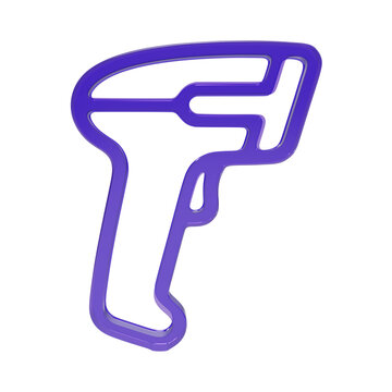 3D purple barcode scanner wireless reader gun icon on transparent background