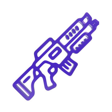 3D purple sci-fi laser rifle weapon icon on transparent background