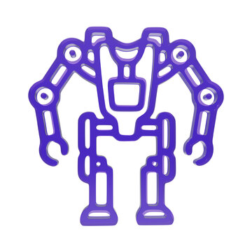 3D purple robot suit exoskeleton icon on transparent background