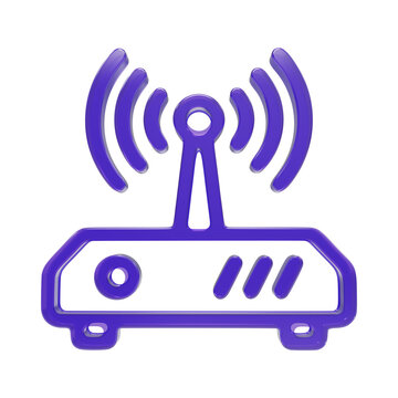 3D purple wireless wifi router modem icon on transparent background