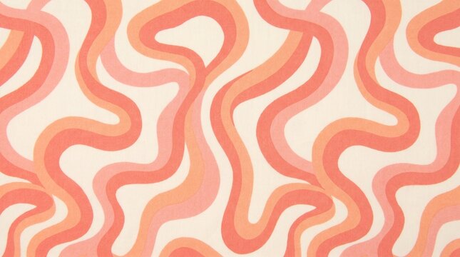 Retro swirl pattern features flowing lines in shades of coral and cream