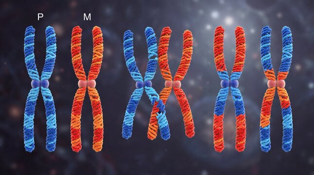Meiosis process showing chromosomal crossover and gene recombination