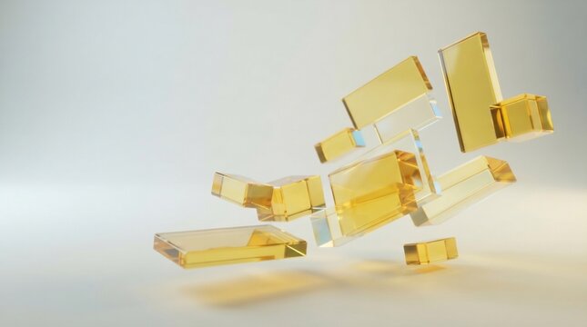 Abstract geometric shapes clear amber glass composition clean background