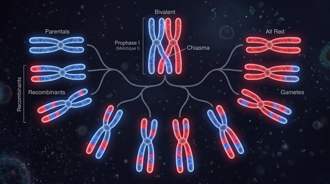 Meiosis cell division diagram showing chromosome crossover