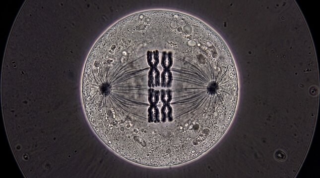 Microscopic view of meiosis showing chromosome alignment