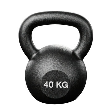 Heavy black kettlebell with forty kilogram weight isolated on transparent background