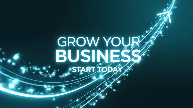 Grow your business start today concept featuring abstract glowing light motion lines and digital arrow animation for professional corporate success