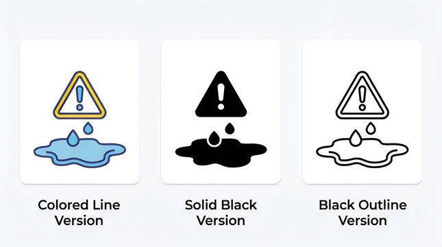 Warning water splash icon set with rain drop