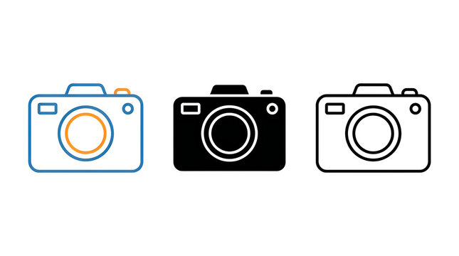Three simple camera icons in different styles