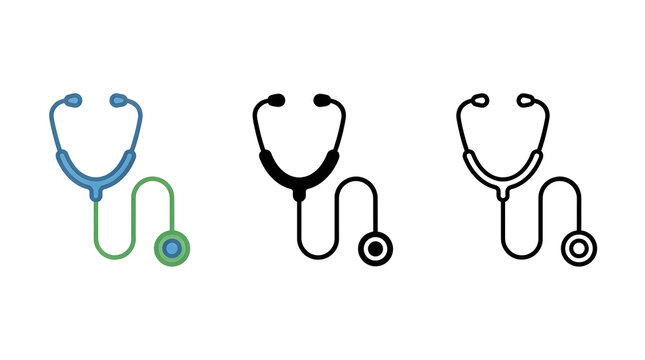 Three medical stethoscope icons in different styles