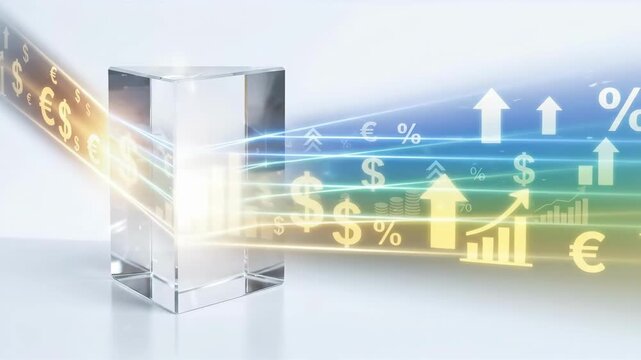Financial Audit Glass Block with Currency Symbol, Transparent Finance Investment Analysis, Rising Market Growth, Secure Economic Planning