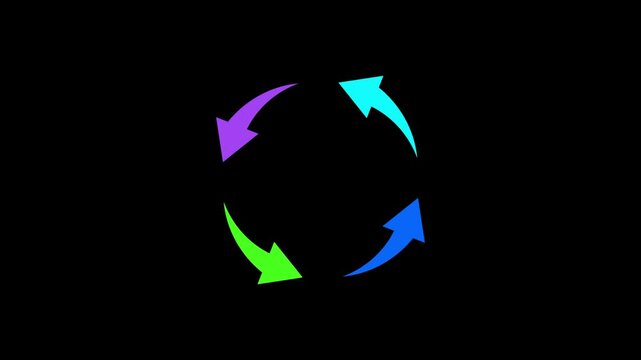 Colorful rotating circular arrows loading animation on black background, seamless loop motion circle | 4K Motion video