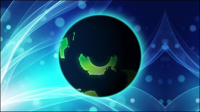 Modern Digital World Globe with Abstract Energy Wave Animation, Glowing Earth globe with abstract light waves and bokeh effects in blue planet world 4k video.