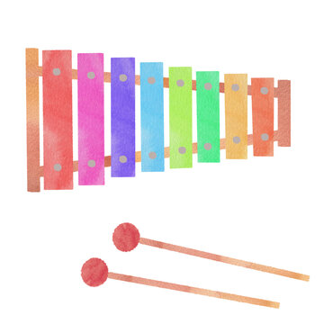 Colorful Wooden Xylophone with Red-Tipped Mallets, Music Instrument Illustration