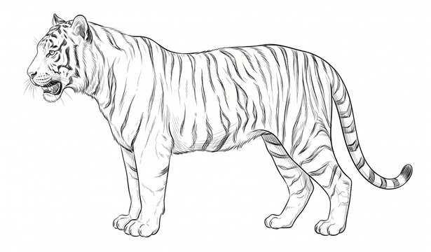 Beautiful Bengal tiger hand drawn sketch isolated on white vector illustration