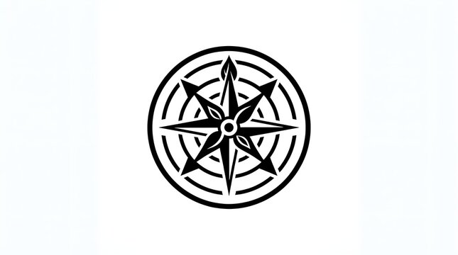 Black minimalist compass rose icon set on plain white background