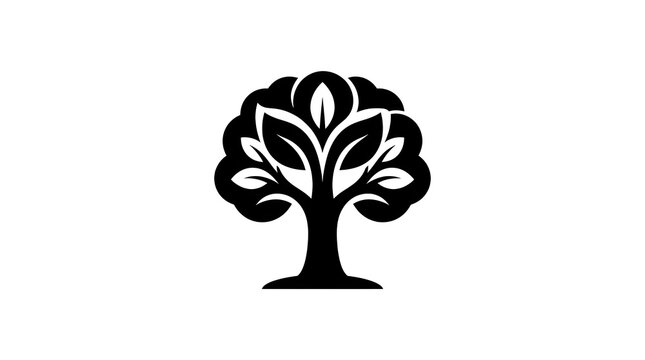 Minimalist black tree icon design with leaves