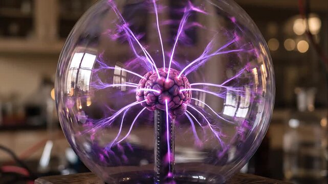 Anatomical brain model within electric sphere.
