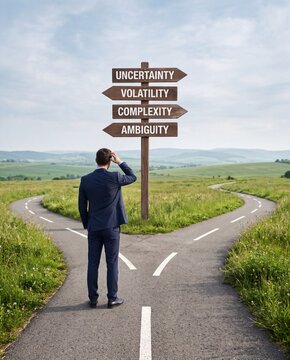 Business Professional Facing Uncertainty at a Rural Crossroads