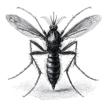 Vintage illustration of a mosquito, detailed entomological drawing