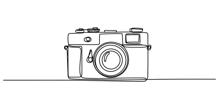 Continuous single line drawing of a vintage camera isolated on a white background Vector, illustration