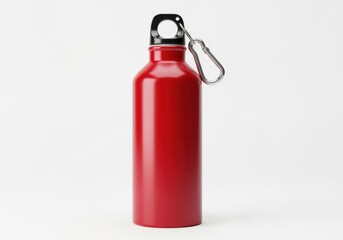 Obraz premium A red metal water bottle with a carabiner
