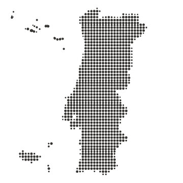 Portugal Halftone Dotted Map Silhouette Vector Graphic Isolated on White Background