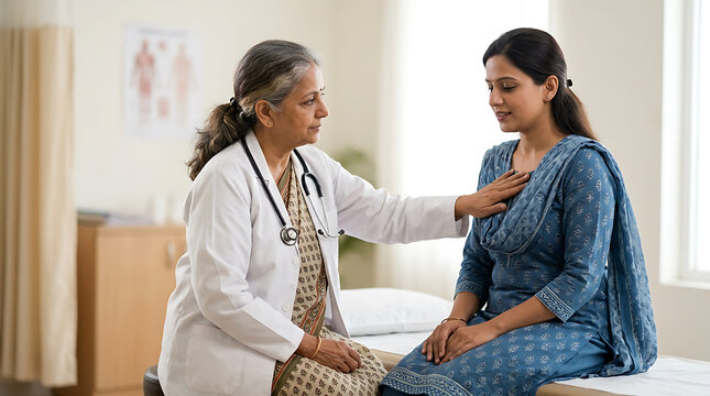 doctor comforting and examining a patient woman in a clinical setting with empathy and concern for her well-being
