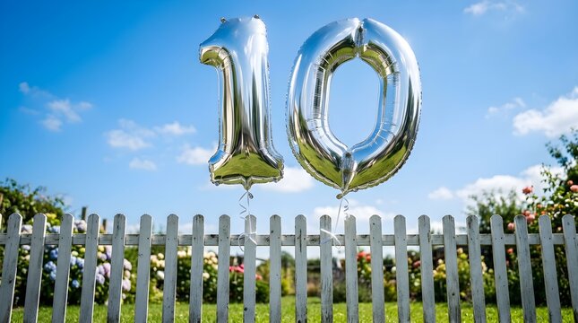 Celebrating a 10th Anniversary with Balloon Decorations and Festive Atmosphere