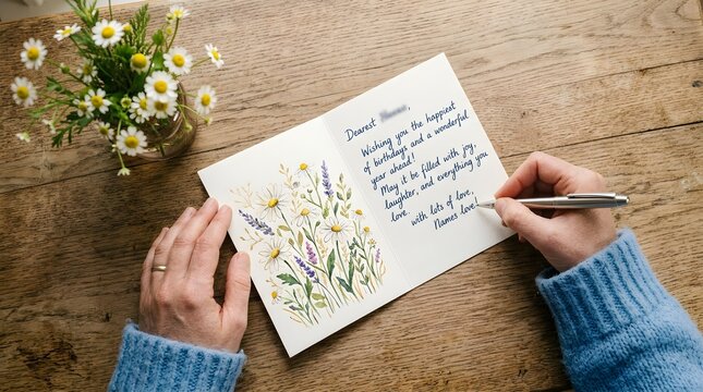 Elegant Handwritten Letter with Botanical Illustration and Floral Decor