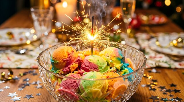 Festive Celebration with Colorful Cookies and Sparkler Sparkles