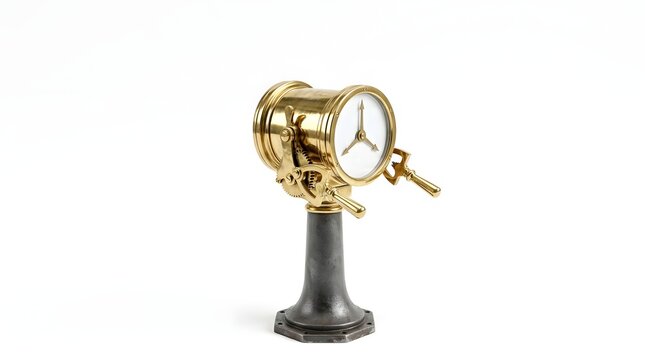 Antique Brass Pressure Gauge on Dark Stand