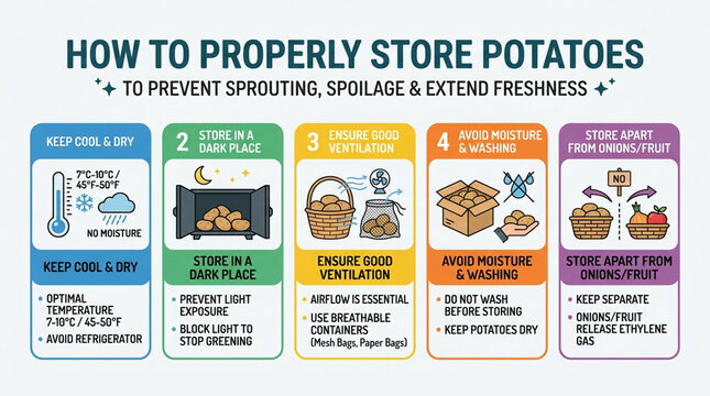 Educational Infographic on How to Properly Store Potatoes to Prevent Sprouting and Spoilage