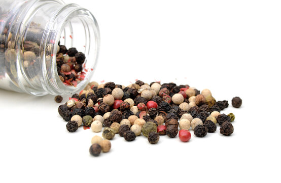 Red, Black peppercorns, isolated on white background 