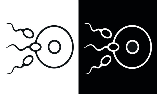 Sperm cells surrounding an ovum are depicted in a simple black and white line illustration spermatozoa gametes egg cell biology