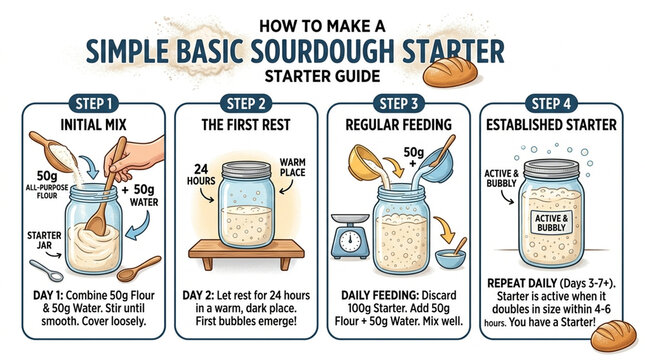Step by Step Guide Infographic on How to Make Homemade Sourdough Starter