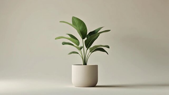 Potted Green Houseplant in Ceramic Pot on Neutral Background Studio Shot