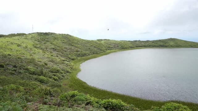 El Junco Freshwater Lagoon in a Volcanic Crater, Galapagos Islands, Ecuador
