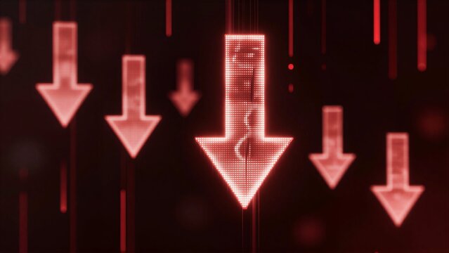 Red arrows descend, symbolizing decline or loss in a digital interface.