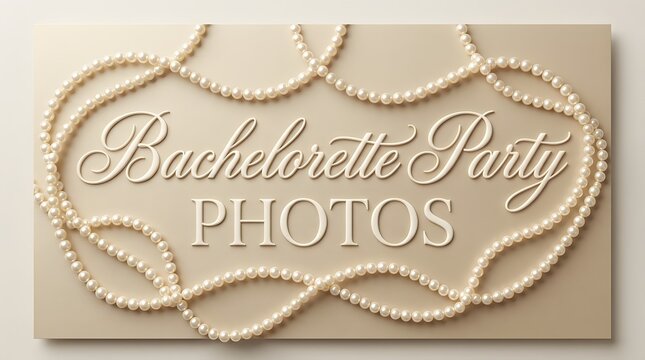 Elegant bachelorette party photos sign decorated with white pearls.