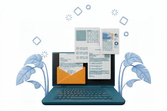 3d laptop digital document business concept