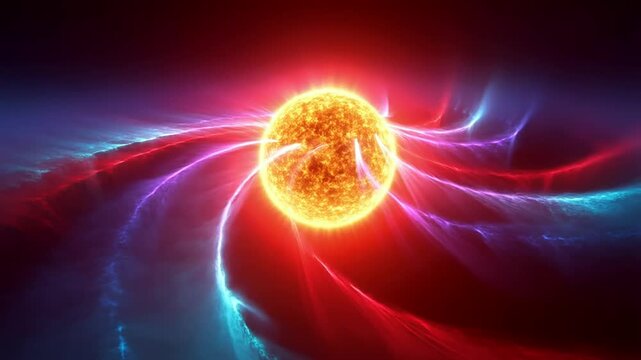 Psychedelic Solar Flare Glowing in Vibrant Swirling Cosmic Space With Colorful Abstract Energy And Bright Stellar Plasma Waves