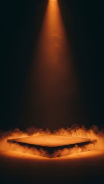 Dramatic Spotlight on Empty Stage Platform With Orange Smoke and Theatrical Lighting
