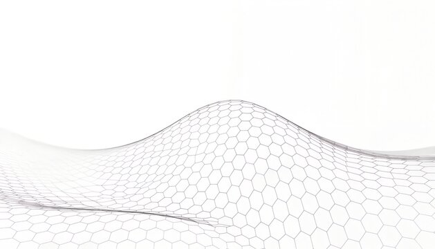 Abstract 3D White Wave Mesh Background with Hexagon Pattern for Technology, Science, and Modern Data Visualization