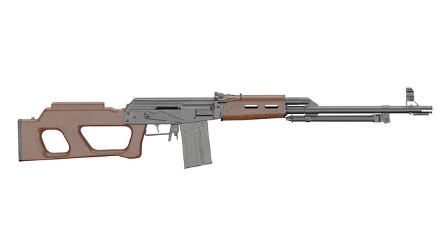 3d rendering of a rifle with wooden stock and metal components