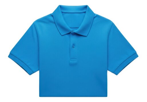 A bright blue polo shirt with a collar and two buttons