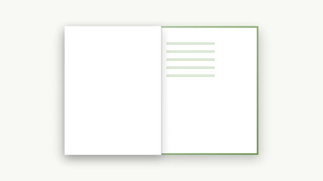 Open minimalist notebook illustration with blank white pages and green cover border design