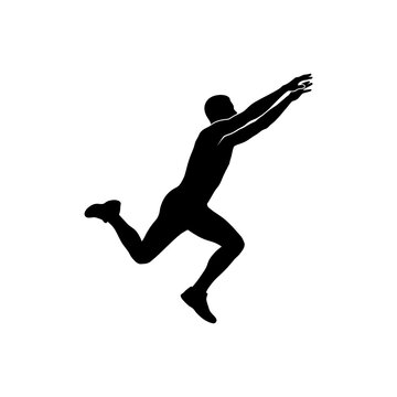 Athletic Man Diving or Reaching Forward in Mid-Air, Black Silhouette Vector Illustration of Jumping, Catching, Sports, and Reaching Goals