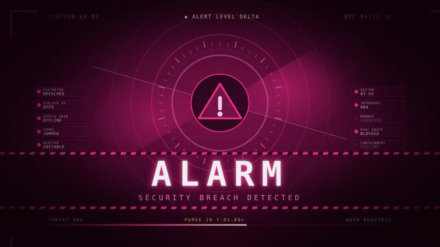 Alarm security alert in dark maroon background futuristics concept 