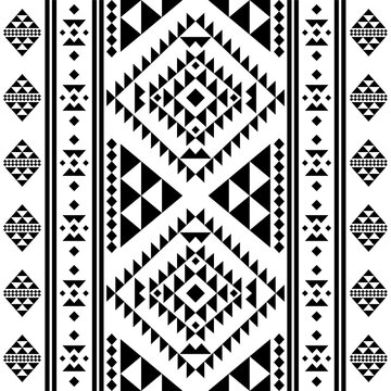 Southwest native seamless pattern ethnic tribal Aztec geometric Navajo Native American fabric black and white design vector for textile printing